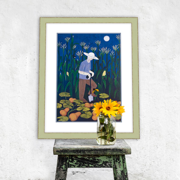 The limited edition called digging in the garden framed in an interior decoration setting 