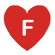 an image of a red loveheart with the letter f for facebook