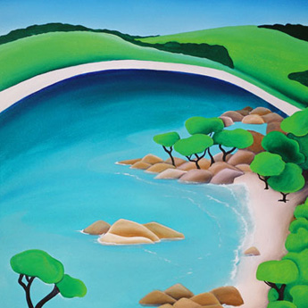 one of the seascape paintings by Mandy depicting a simplified view of the ocean as seen from bunker bay lookout