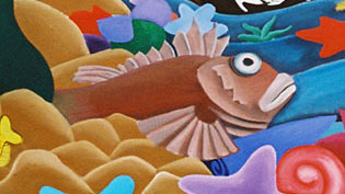 A closeup of the under the jetty painting showing the Gurnard Perch