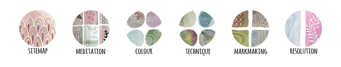 a series of icons representing each stage of the Abstract Patterns Course