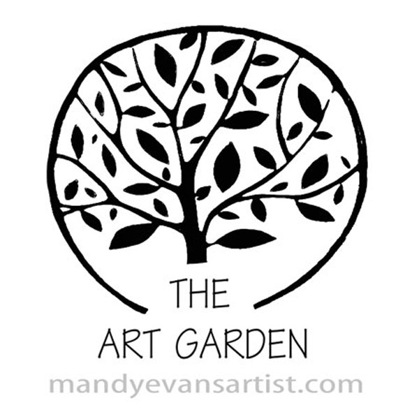 the art garden logo by Mandy which is a black tree enclosed by a circle