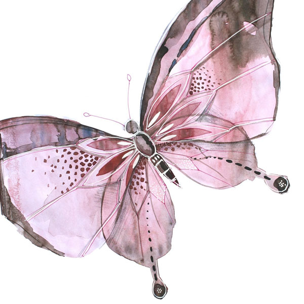 a simple watercolour butterfly in brown and maroon