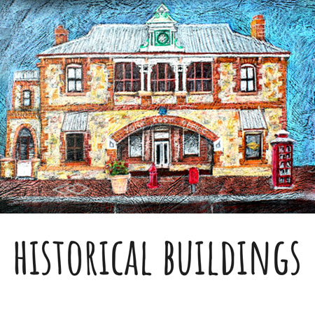 coloured pencil drawing of historical architecture