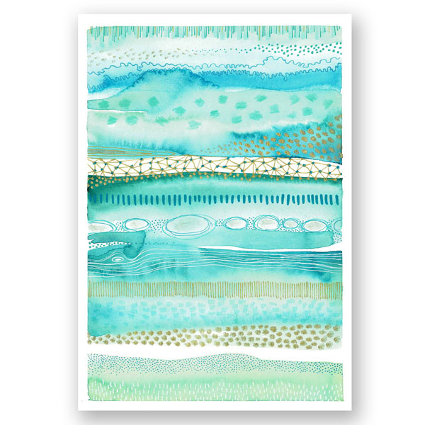 lime and aqua green watercolor stripes with patterns