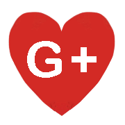 an image of a big red love heart with the letter g+ for google+
